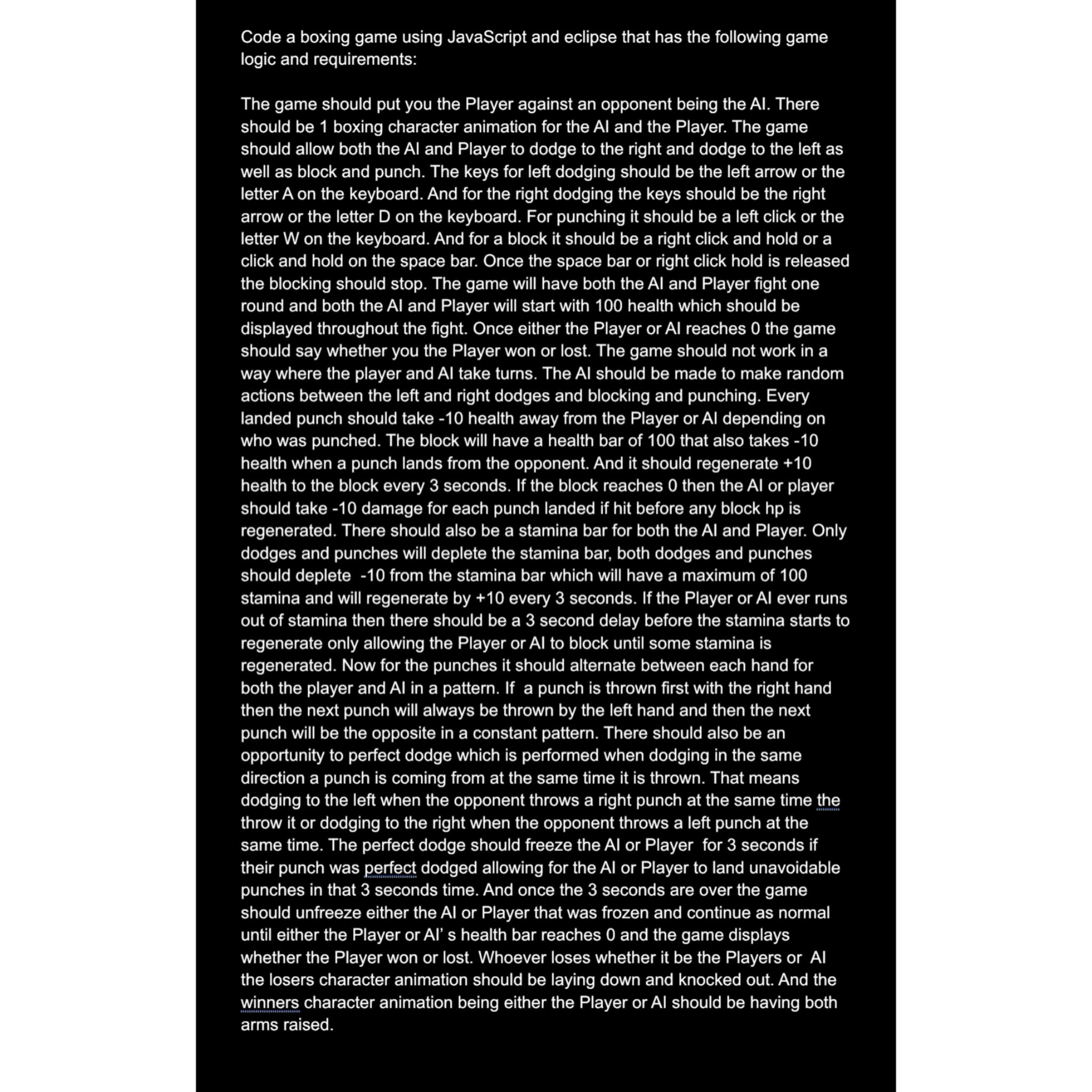  Code a boxing game using JavaScript and eclipse that has the