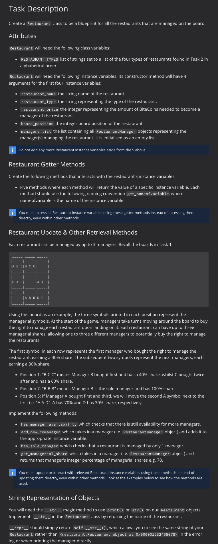  Task Description Create a Restaurant class to be a blueprint for