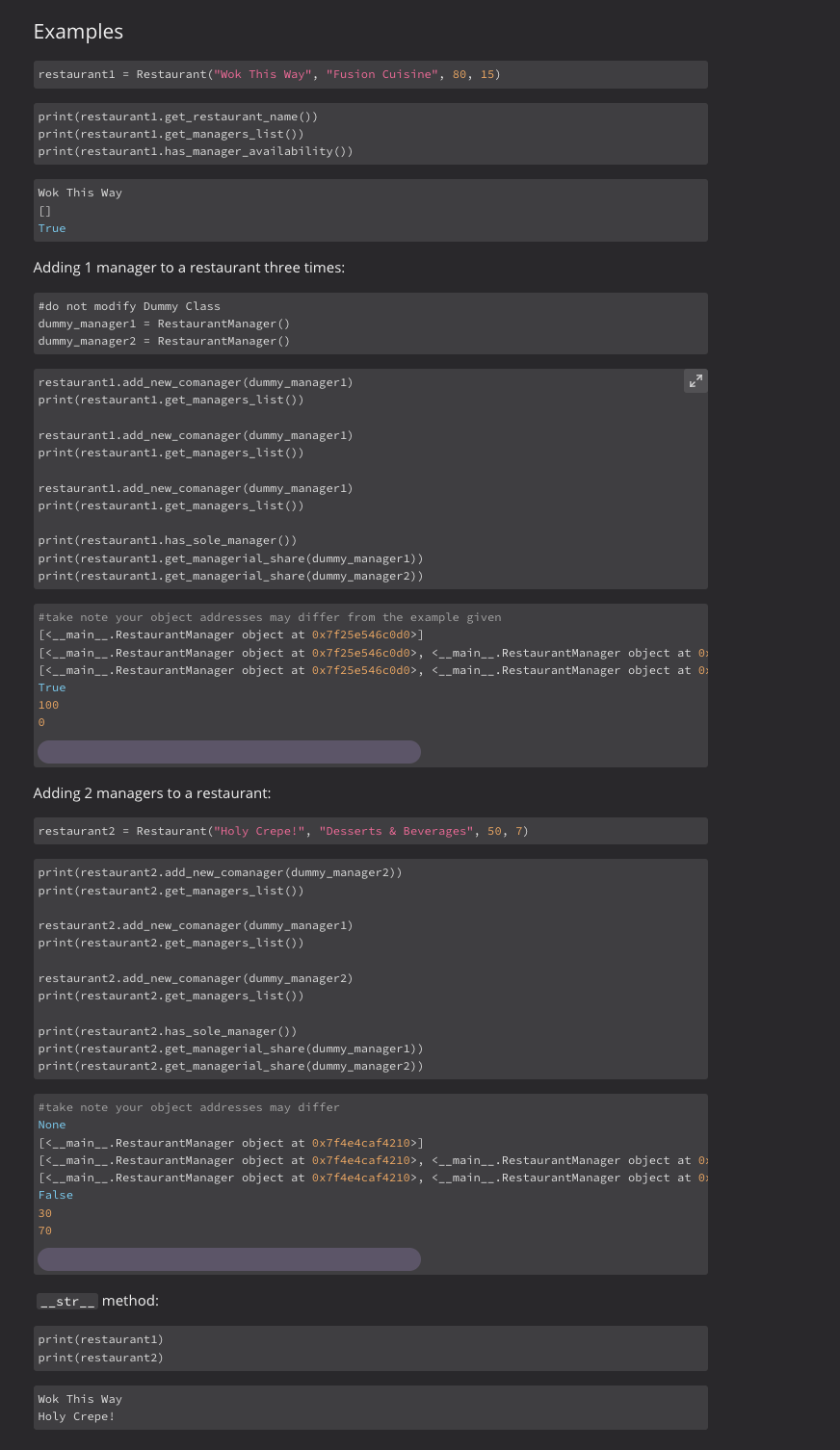 all the restaurants that are managed on the board. Attributes Restaurant will