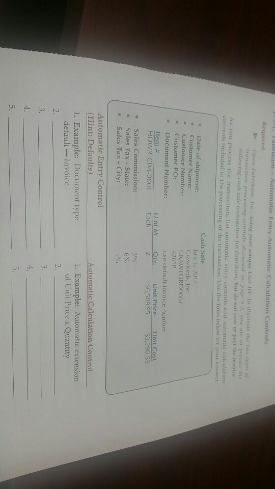 prde P.9.1, Fabrik.am-Automatic Entry Automatic Caleulation Contrs Required controls included in the