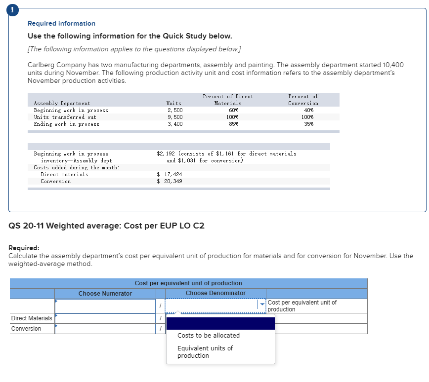  Required information Use the following information for the Quick Study below.