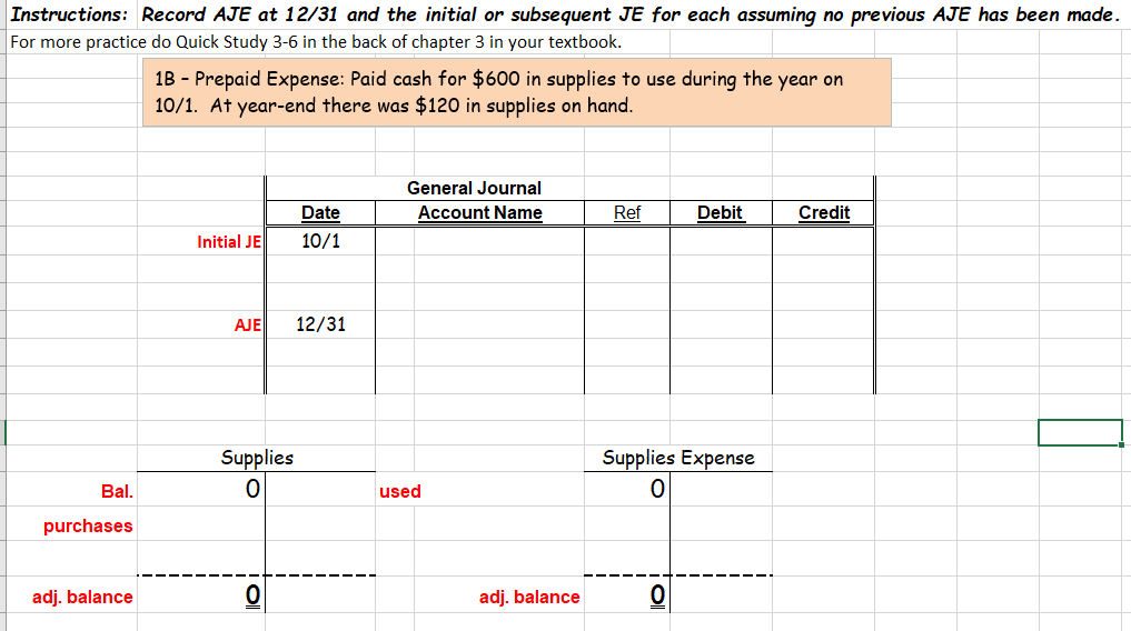 Instructions: Record AJE at 12/31 and the initial or subsequent JE