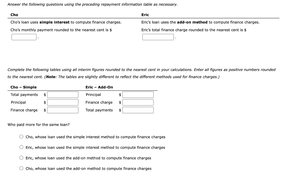  Complete the following tables using all interim figures rounded to the