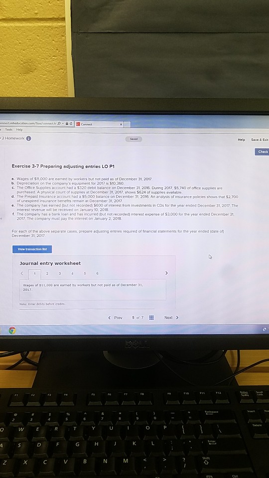  Tools Hep 2 Homework Help Save&Enit Exercise 3-7 Preparing adjusting entries
