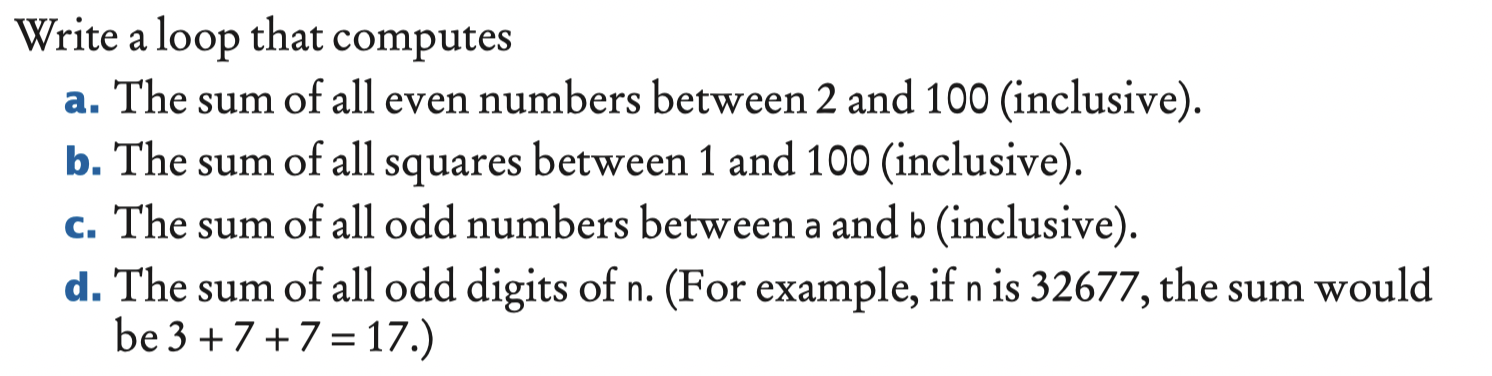 Please answer c. and d. Write a loop that computes a. The