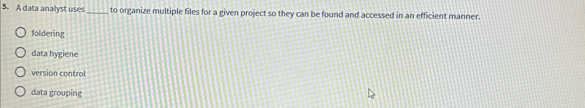  Adata analyst uses to organize multiple files for a given project