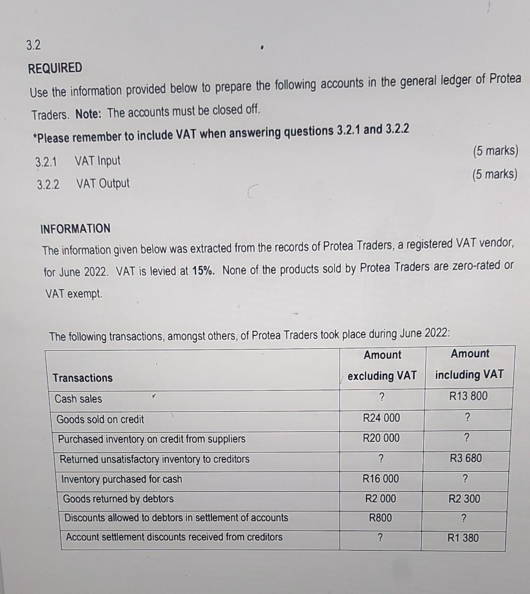  3.2 REQUIRED Use the information provided below to prepare the following