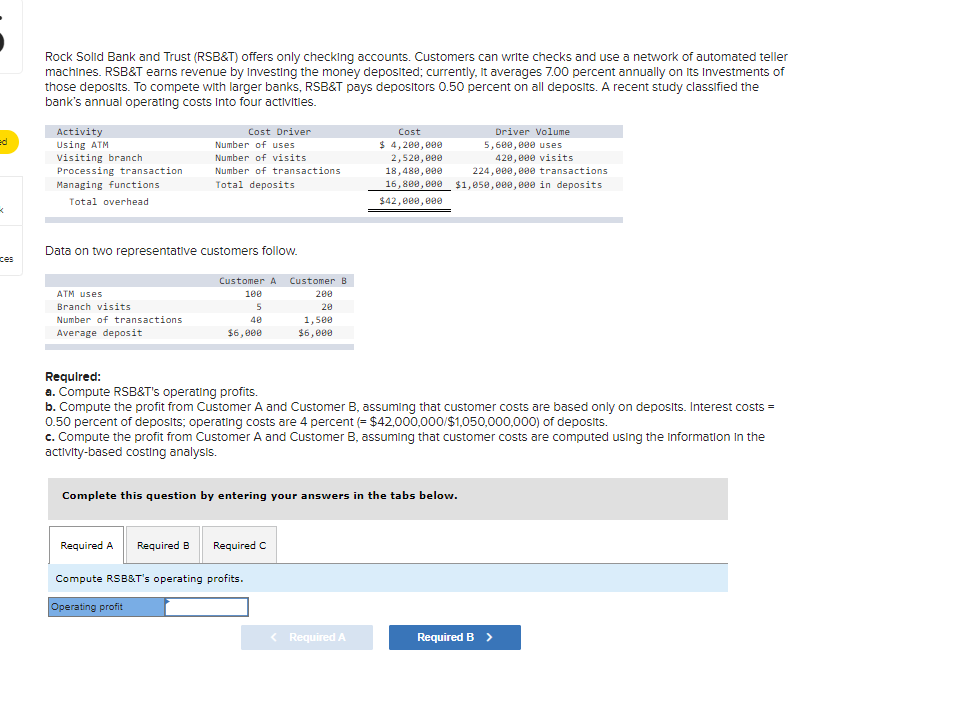 Rock Solid Bank and Trust (RSB\&T) offers only checking accounts. Customers