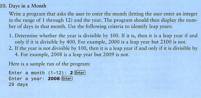 write the code using C++ language, please. 0. Days in a Month