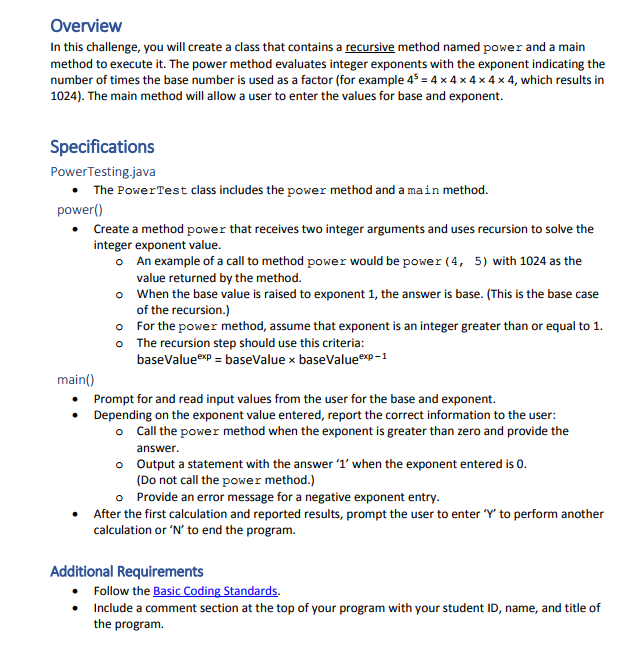  Overview In this challenge, you will create a class that contains
