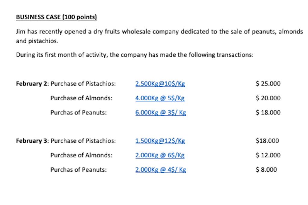 BUSINESS CASE (100 points) Jim has recently opened a dry fruits