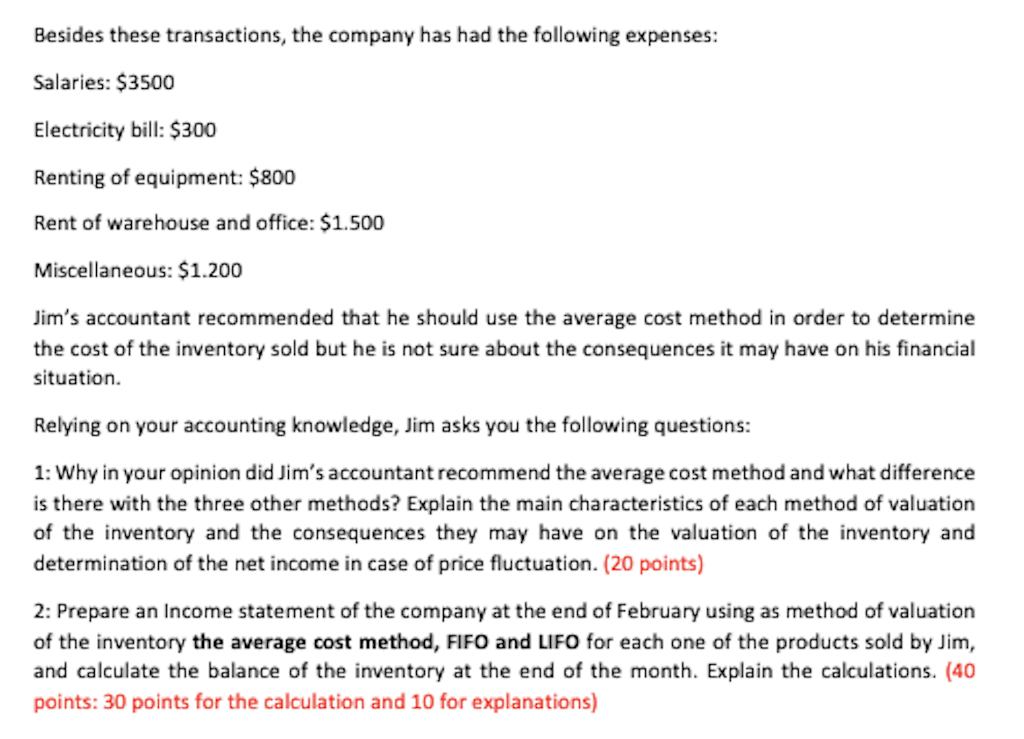February 2: Purchase of Pistachios: 2.500kg@10$/kg $ 25.000 Purchase of Almonds: 4.000Kg