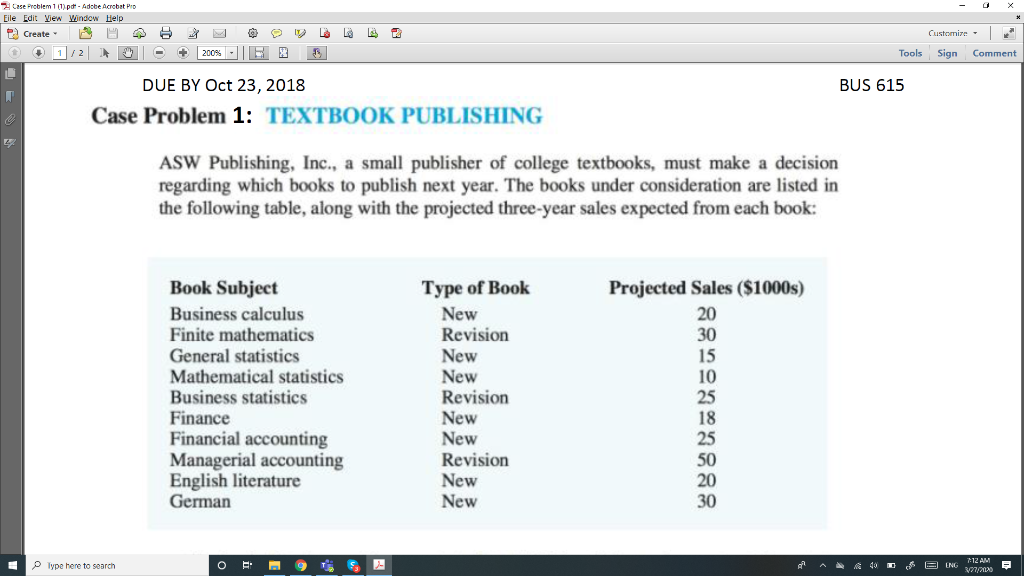 See attached Case Problem 1 (1) - Adobe Acrobat Pro Eile Edit