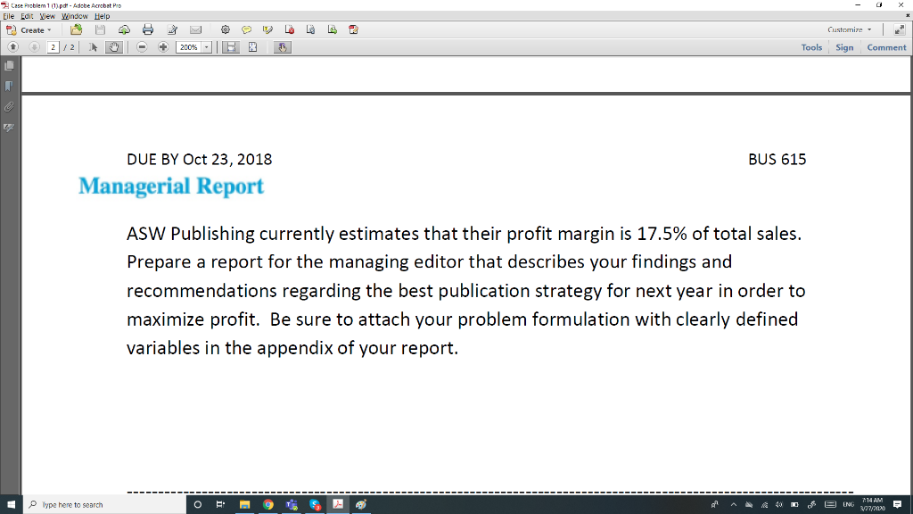 Case Problem 1: TEXTBOOK PUBLISHING ASW Publishing, Inc., a small publisher of