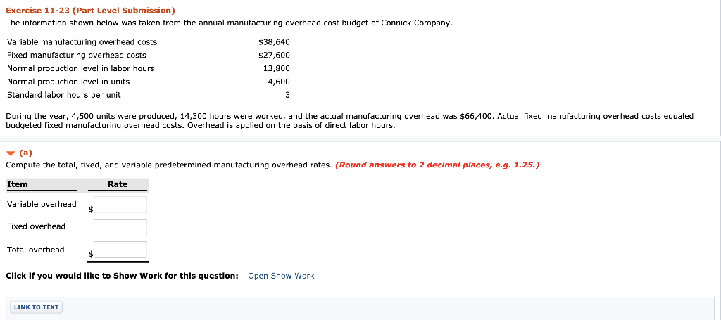  Exercise 11-23 (Part Level Submission) The information shown below was taken