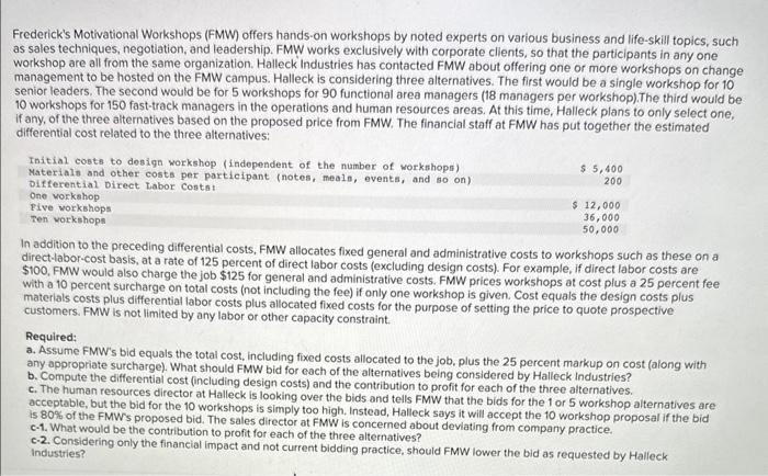 Q3:9 Required A Required B Required C1 Required C2 Frederick's Motivational Workshops