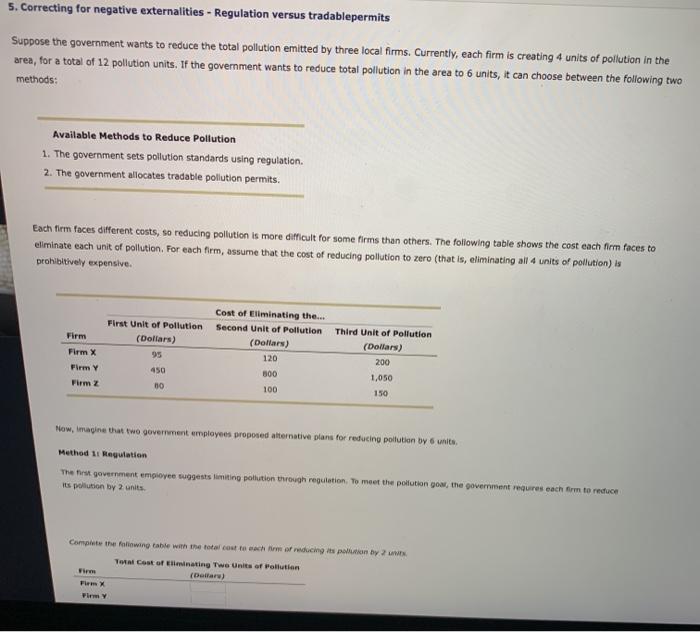  5. Correcting for negative externalities - Regulation versus tradablepermits Suppose the