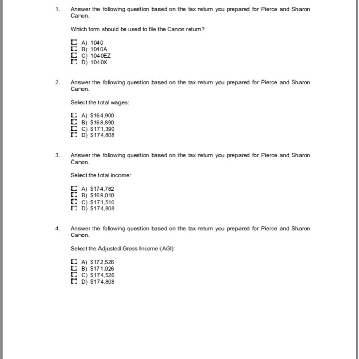  1 Answer the following question based on the tax return you