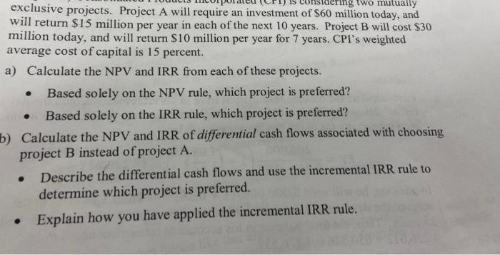 can you please help me with the solution exclusive projects. Project A