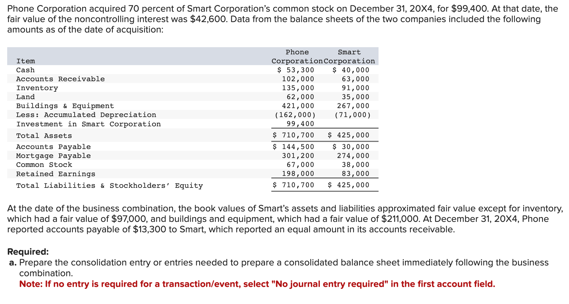 Record the basic consolidation entry. Record the excess value (differential) reclassification