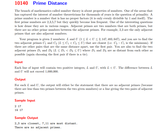 write c++ code for this problem: 10140 Prime Distance The branch of