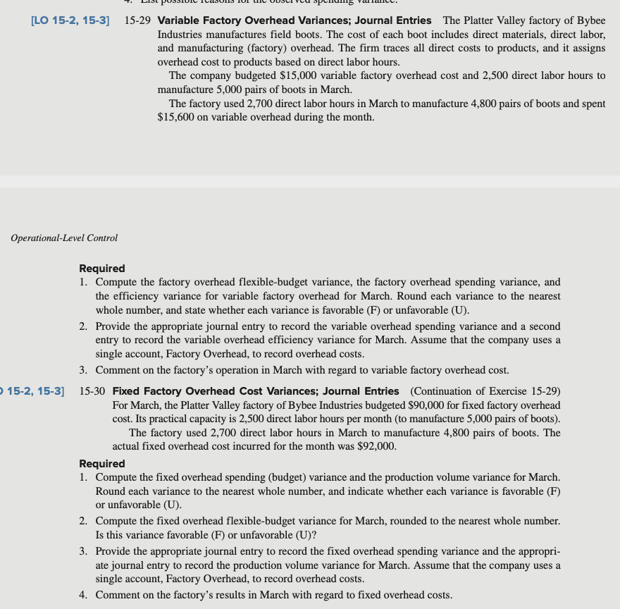 total factory overhead variance. [LO 15-2] 15-32 Two-Variance vs. Four-Variance Breakdown of