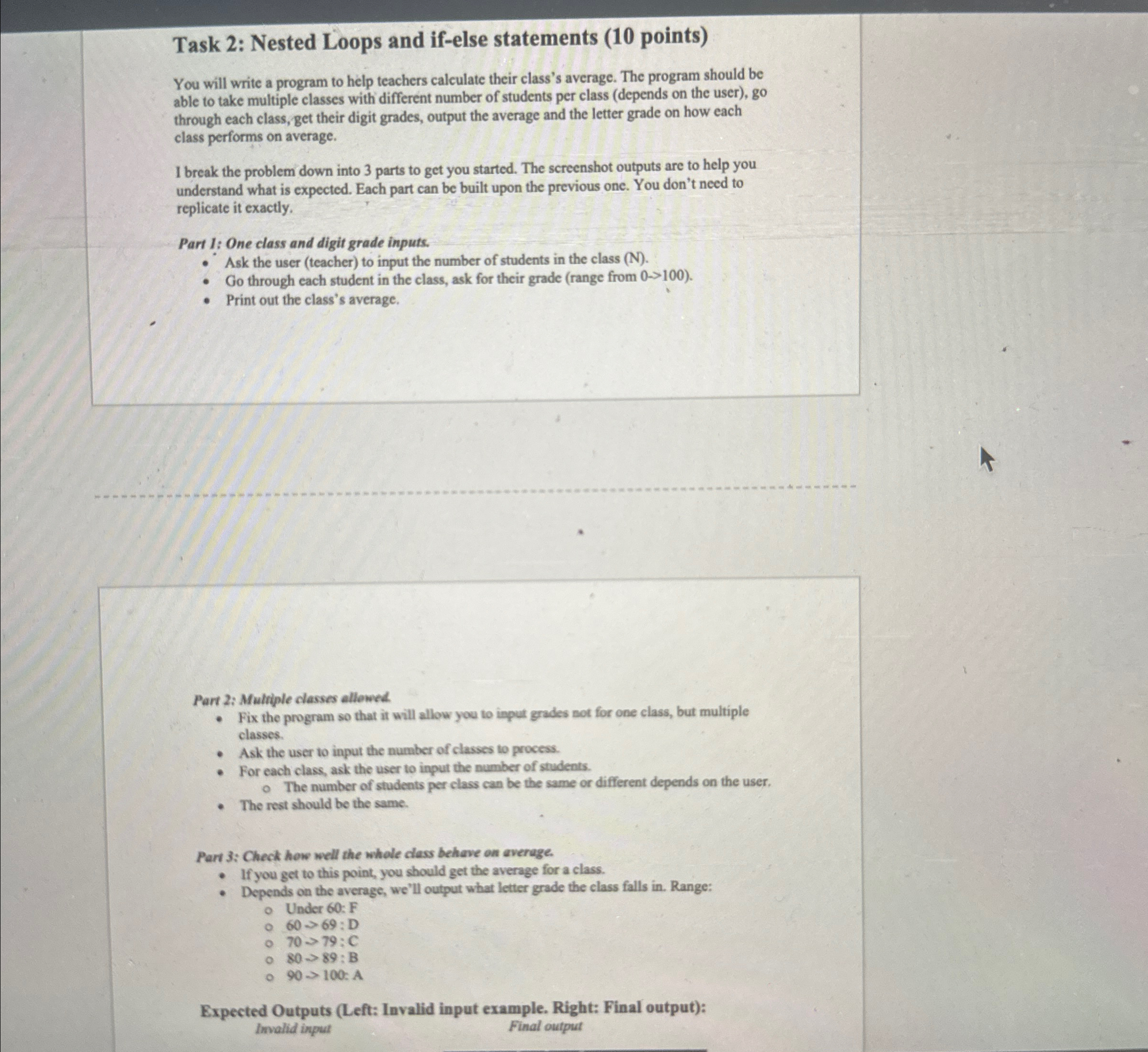  IN CODE C: Task 2: Nested Loops and if-else statements (10