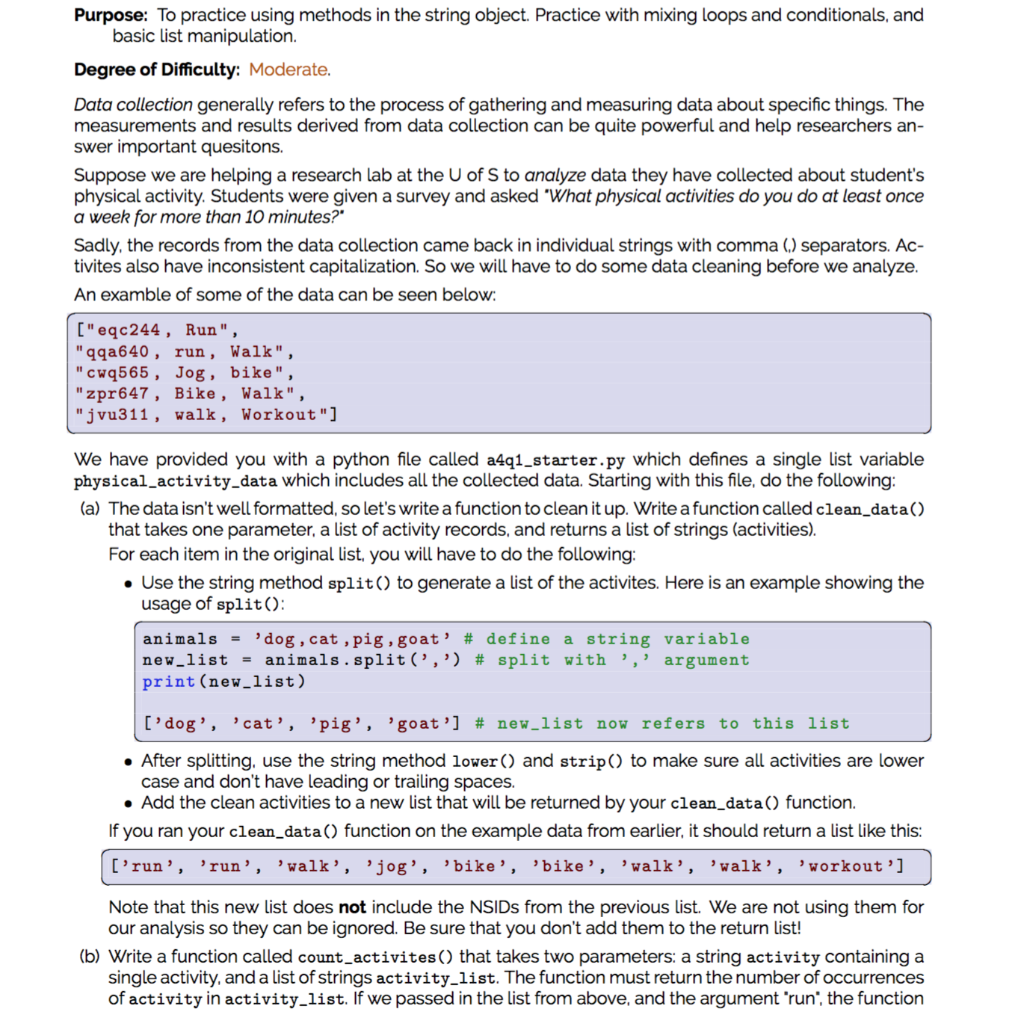 Python via PyCharm - - Starter code: # Below is data from