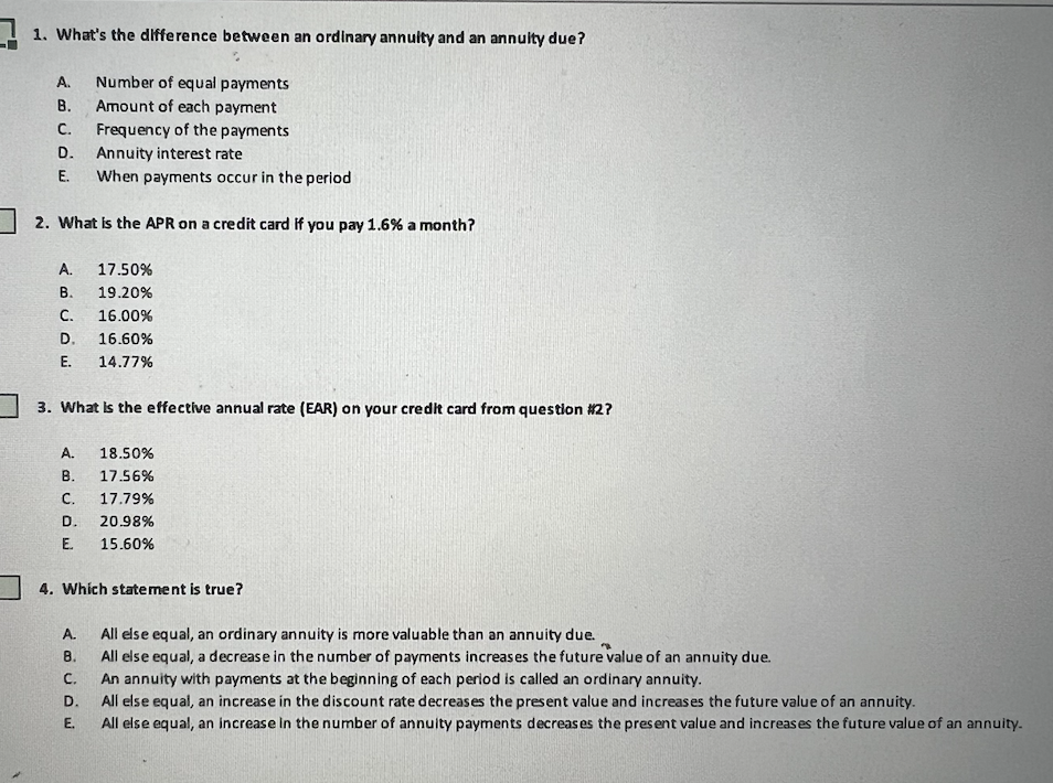  1. What's the difference between an ordinary annulty and an annulty