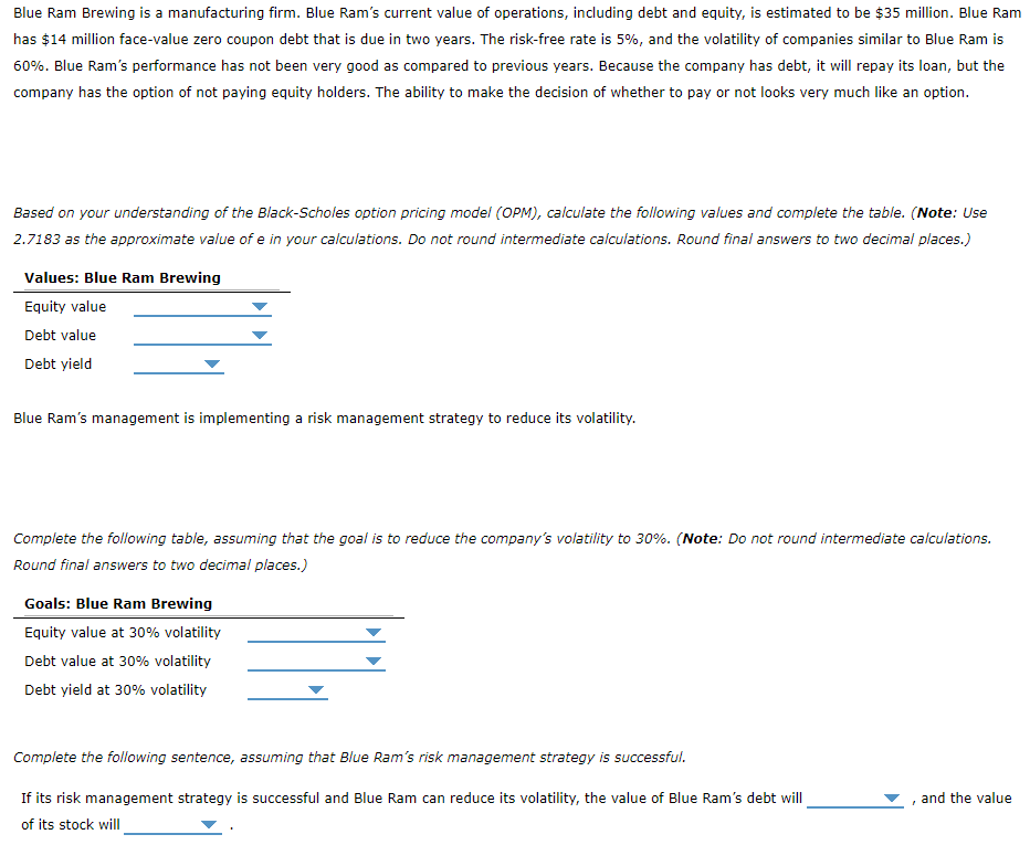  Blue Ram Brewing is a manufacturing firm. Blue Ram's current value