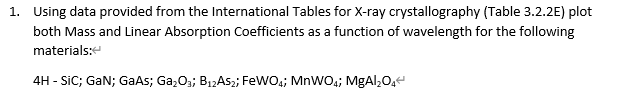  Using data provided from the International Tables for X-ray crystallography (Table