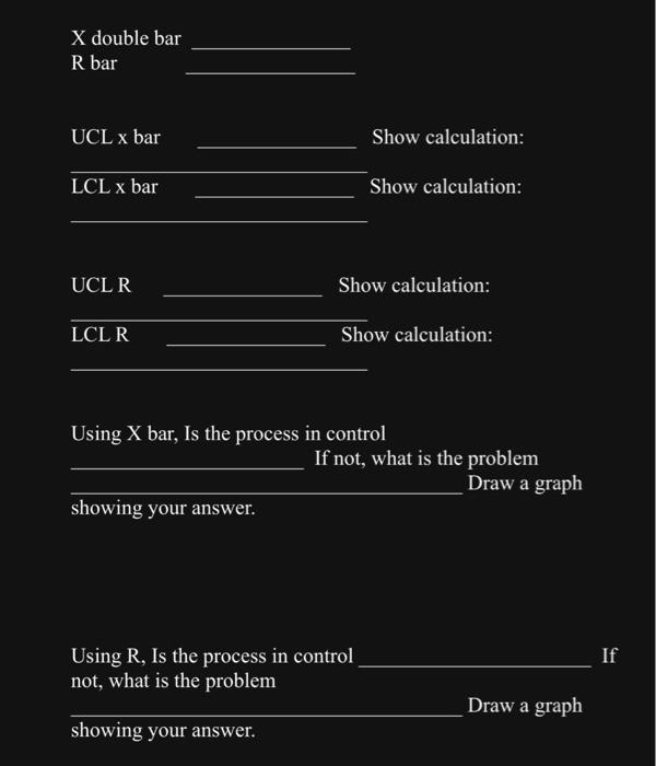bar Show calculation: LCL x bar Show calculation: UCL R Show calculation:
