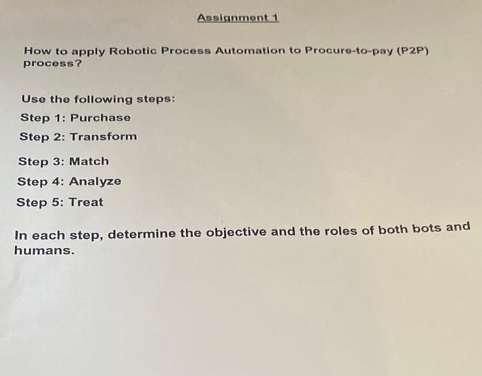  Assignment 1 How to apply Robotic Process Automation to Procure-to-pay (P2P)