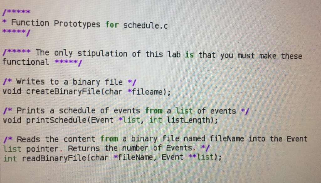 schedule,h Evaluation: (8 marks) . Reading the events from a binary file