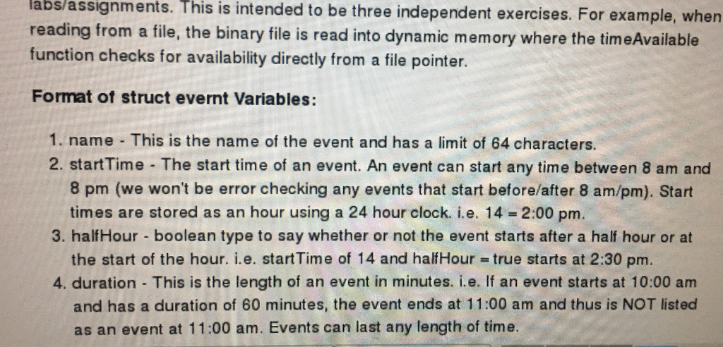 (4 marks) Printing the schedule from the events (4 marks) schedulec schedule,h