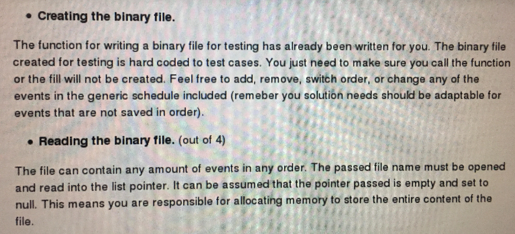 Evaluation: (8 marks) . Reading the events from a binary file (4