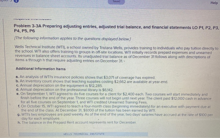 multipart please do all Saved Help YUMUR Problem 3-3A Preparing adjusting entries,