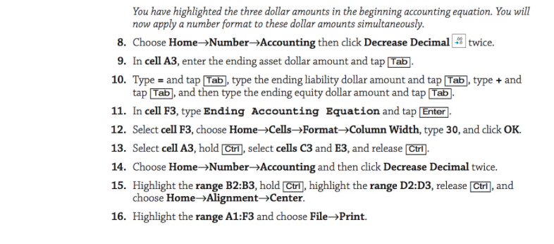 you will enter the beginning and ending accounting equations in Excel. The