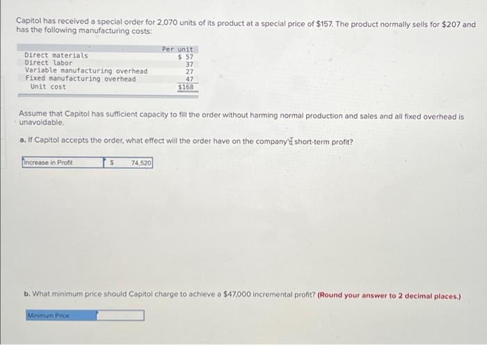 part b answer ? 143.70 is wrong Capitol has received a special
