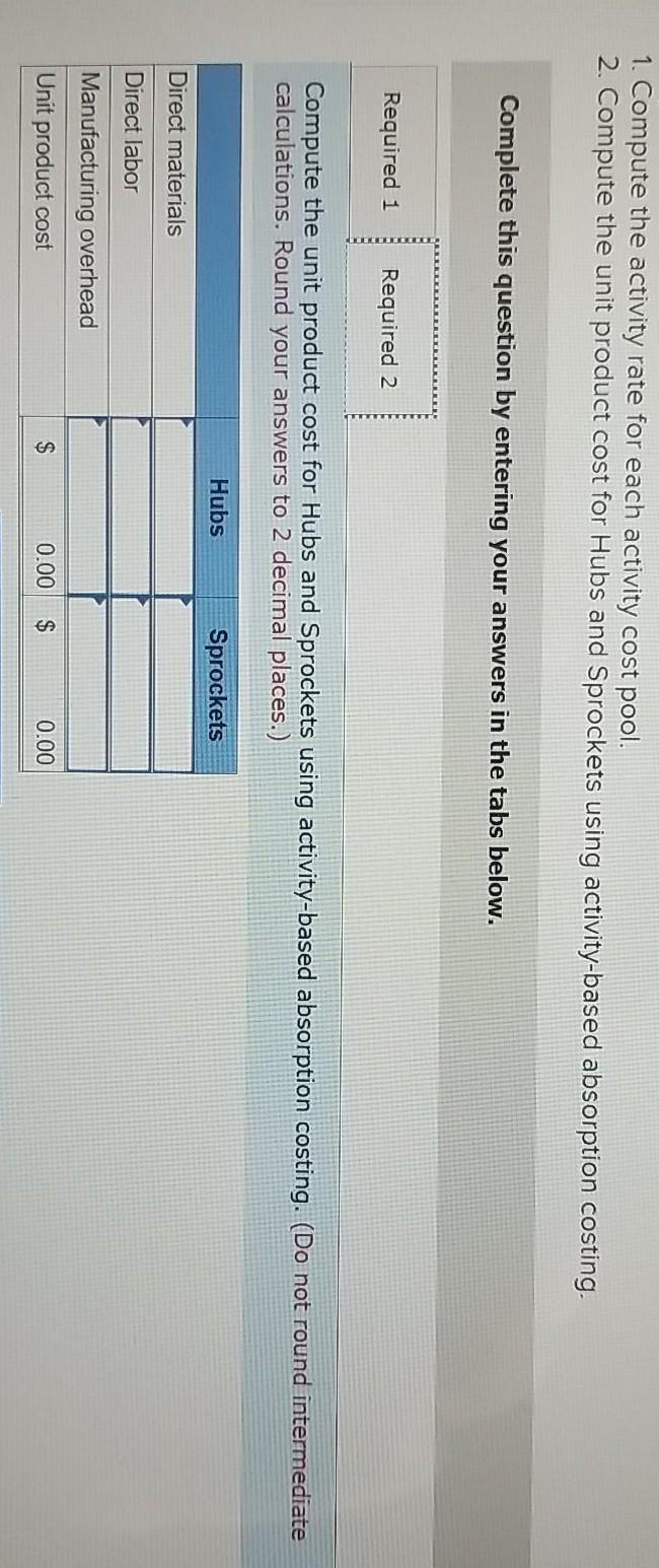 two products follow: Direct Labor- Hours per Unit 0.50 0.10 Hubs Sprockets