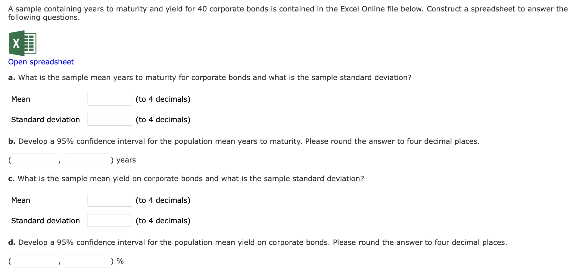  A sample containing years to maturity and yield for 40 corporate