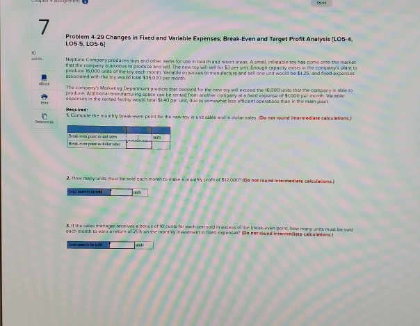 Swed 7 Problem 4 29 Changes in Fixed and Variable Expenses: