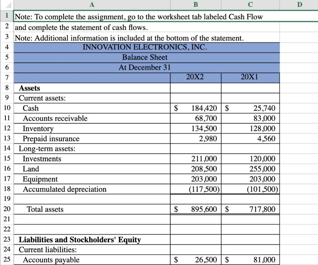 Note: To complete the assignment, go to the worksheet tab labeled Cash