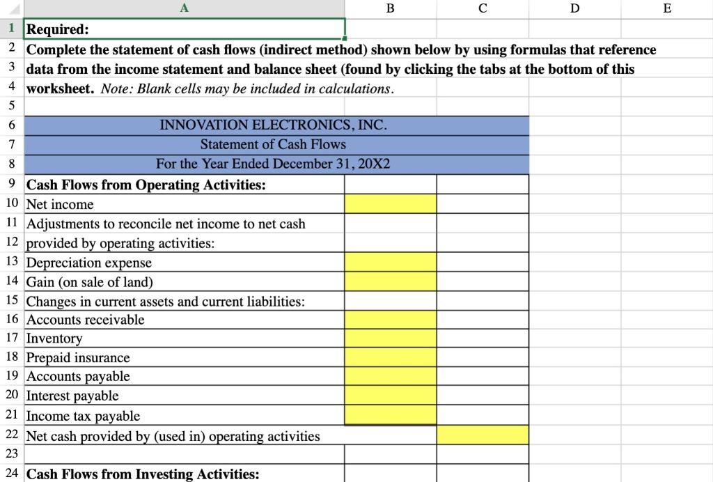 INC. Income Statement 6 For the Year Ended December 31, 20X2 7