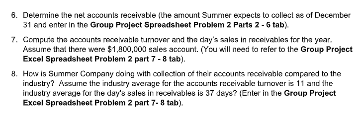 and submit all information on the Group Project Excel spreadsheet Problem 2