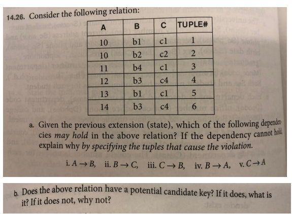  PLEASE ANSWER NUMBER ( B ) 14.26. Consider the following relation: