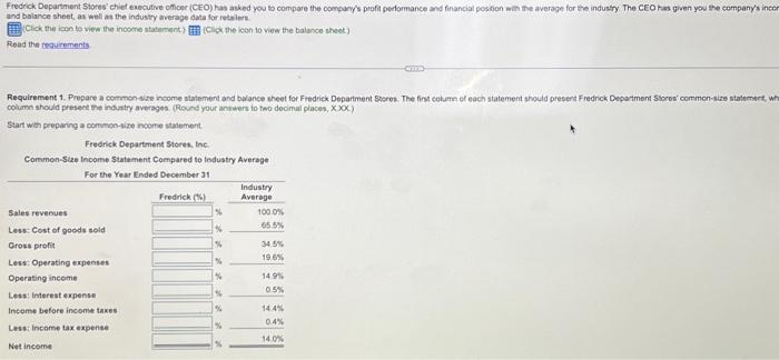  Data table Requirements 1. Prepare a common-size income statement and balance