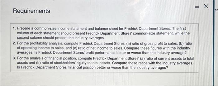 the industry averages. 2. For the profitability analysis, compute Fredrick Department Stores'