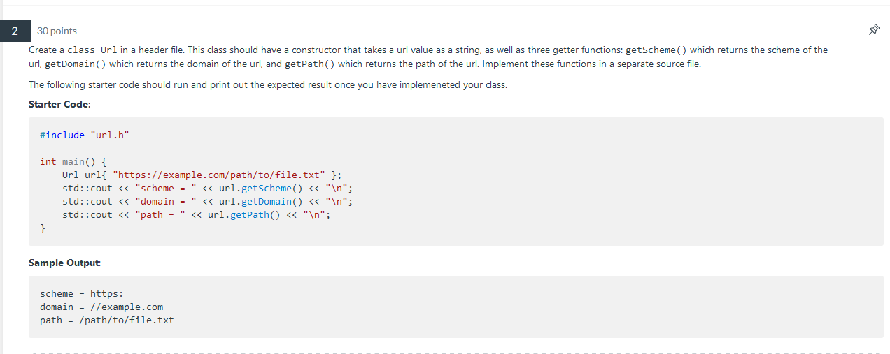 30 points Create a class Url in a header file. This