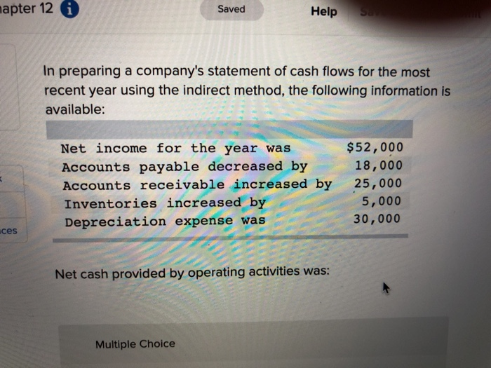  12 i apter Saved Help In preparing a company's statement of